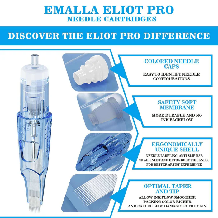EMALLA Eliot Pro Tattoo Cartridge Needles - Round Shader Dia. 0.35mm /Long Taper 3.5mm (Box of 20)